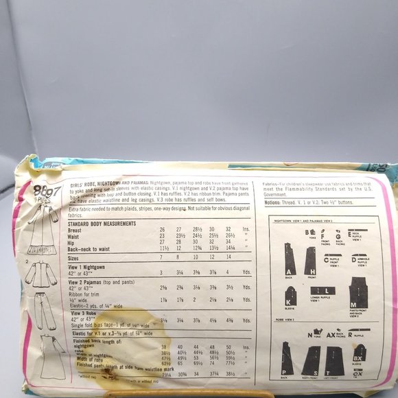 Vintage Sewing PATTERN Simplicity 8697, Girls 1978 Robe Nightgown and Pajamas - Picture 2 of 2